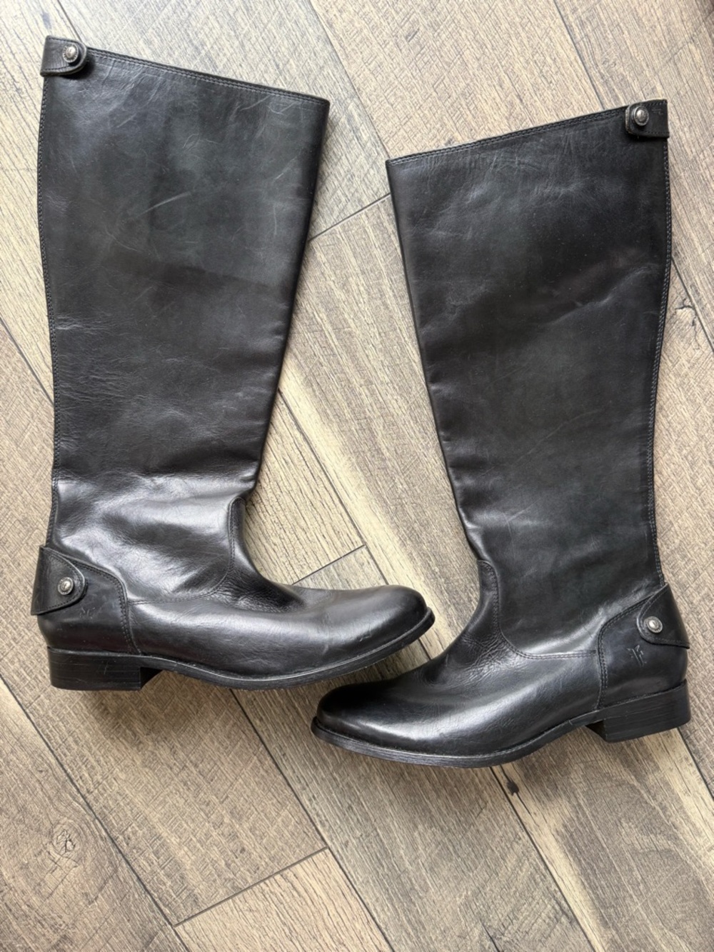 NWT Frye Black Leather Tall Boots Low Heel Classic Equestrian Style